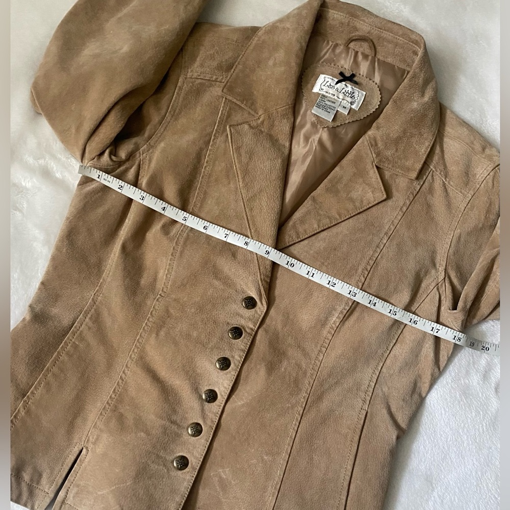 Live a Little Tan Suede Leather Blazer Tailored Fit - Picture 8 of 10